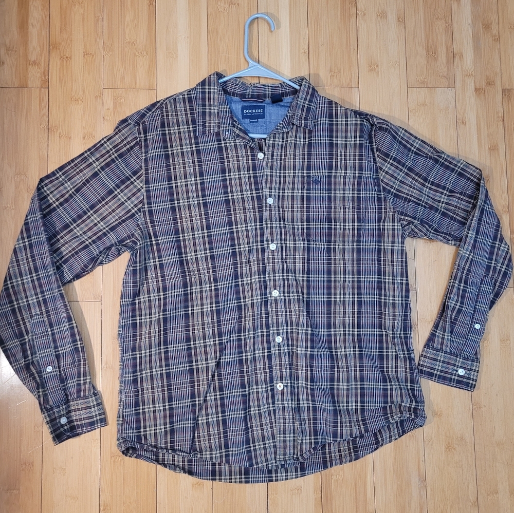 Dockers brown plaid mens large long sleeve button-up Shirt